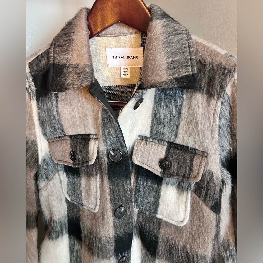 Tribal Jeans mid length brushed plaid shacket - Picture 4 of 5